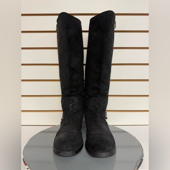 Jimmy Choo Doreen Rugged‎ Suede Knee High Zipper Detail Boots  Black 38.5/8.5 - Picture 1 of 12